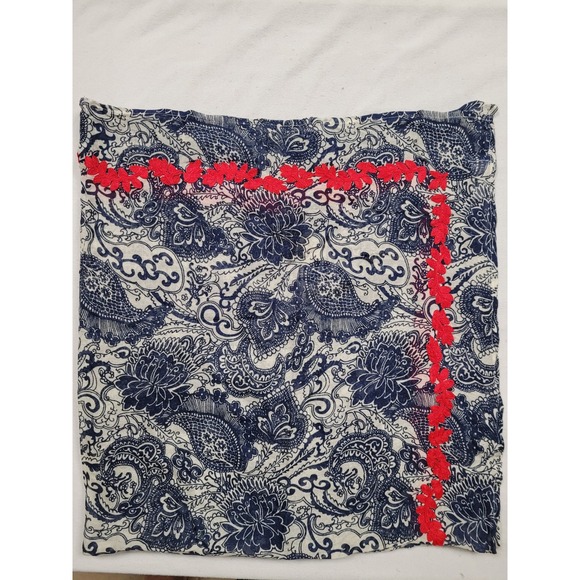 Lucky Brand Bohemian Scarf Blue Paisley Red Floral Trim  Shawl Sz 40in X 43in - Picture 3 of 3